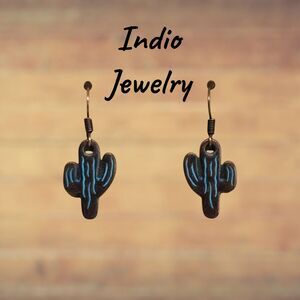 Indio Jewelry Ladies Patina Copper Cactus Earrings Item #2098